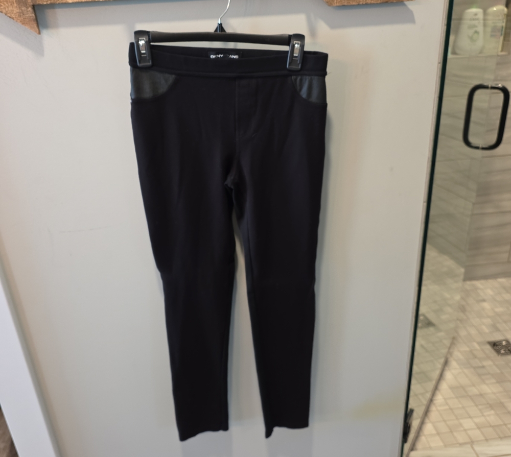 DKNY Black Leggings with Leather Details